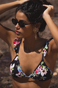 Varela Black Floral Ruffled Bikini Top 1