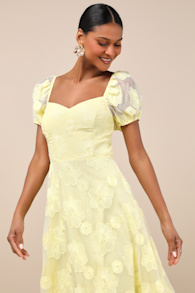 Sweetest Behavior Yellow Embroidered Puff Sleeve Midi Dress 2