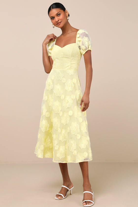 Sweetest Behavior Yellow Embroidered Puff Sleeve Midi Dress 3