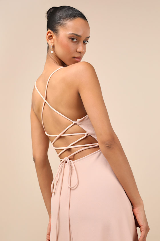 Lulus Caryl Light Blush Ruffled Tulip High-low Maxi Dress In Pink