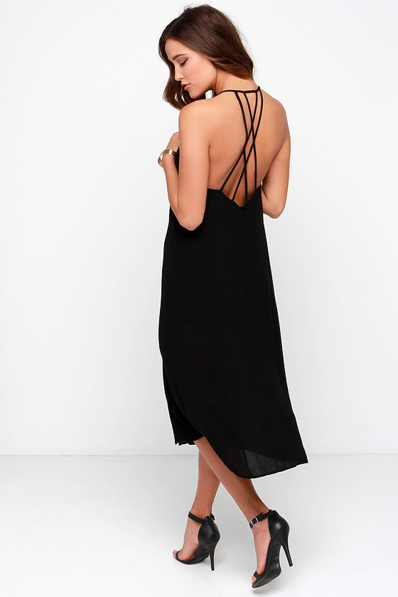 Chic Black Dress Midi Dress Sleeveless Dress 42.00 Lulus