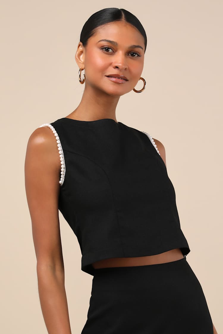 Larina Black Pearl Trim Tank Top