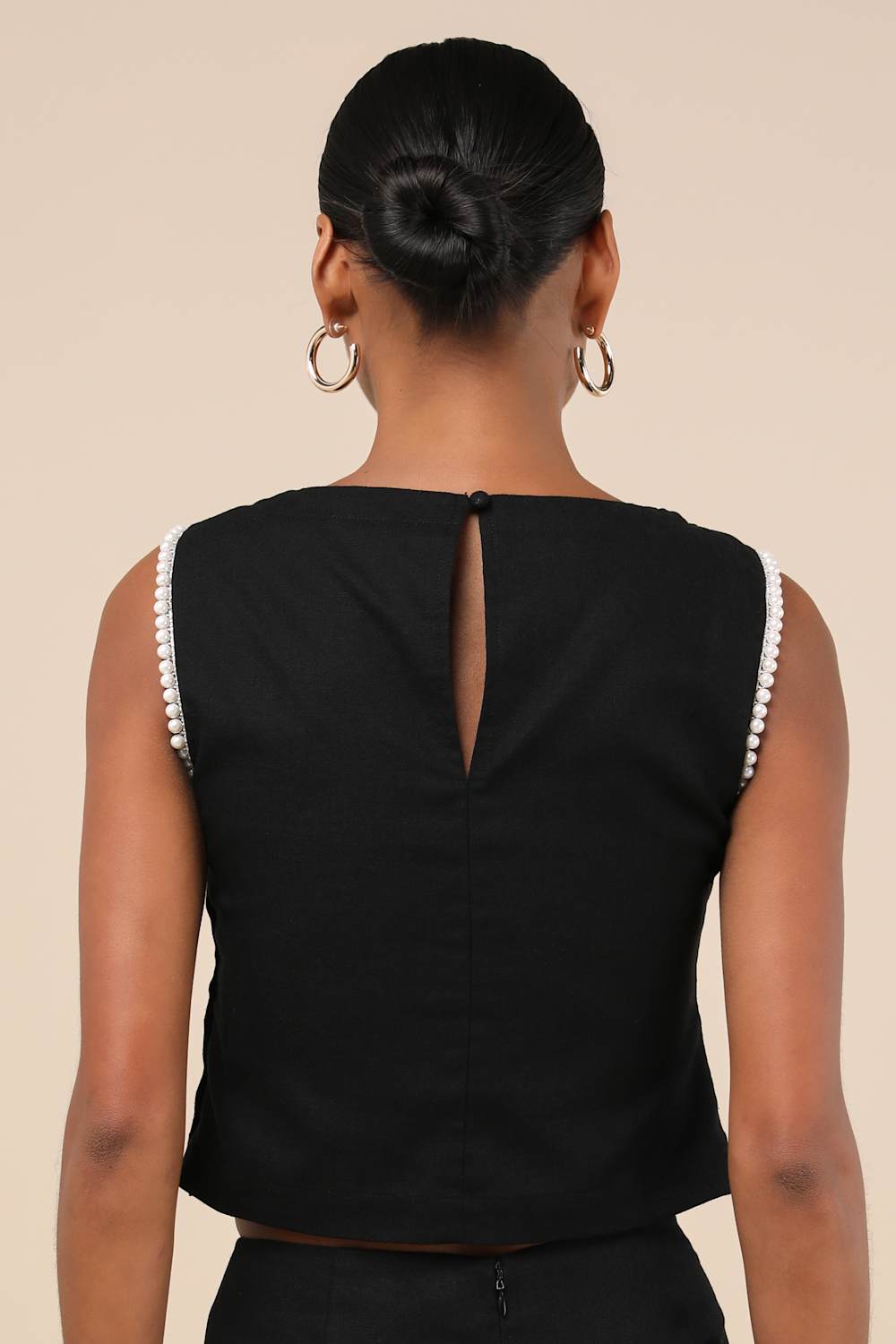 Larina Black Pearl Trim Tank Top
