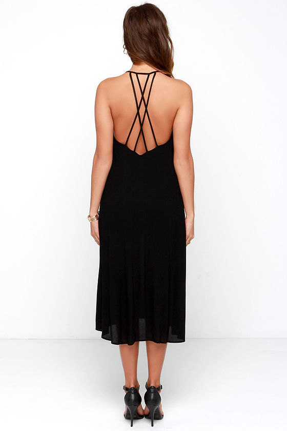 black cuffed tee dress with pockets and diagonal seam . m main image 1