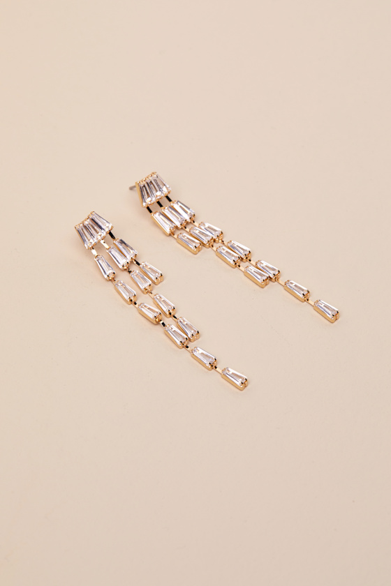 LULUS DIYA GOLD RHINESTONE DROP EARRINGS