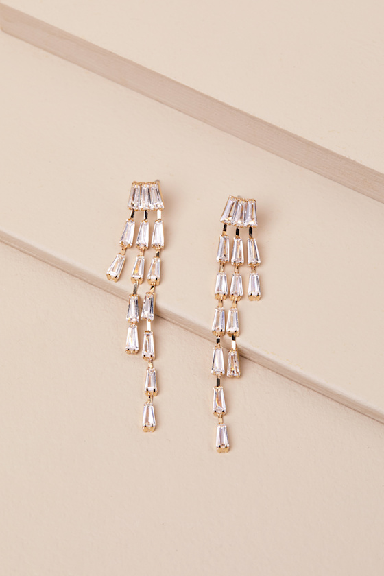 LULUS DIYA GOLD RHINESTONE DROP EARRINGS