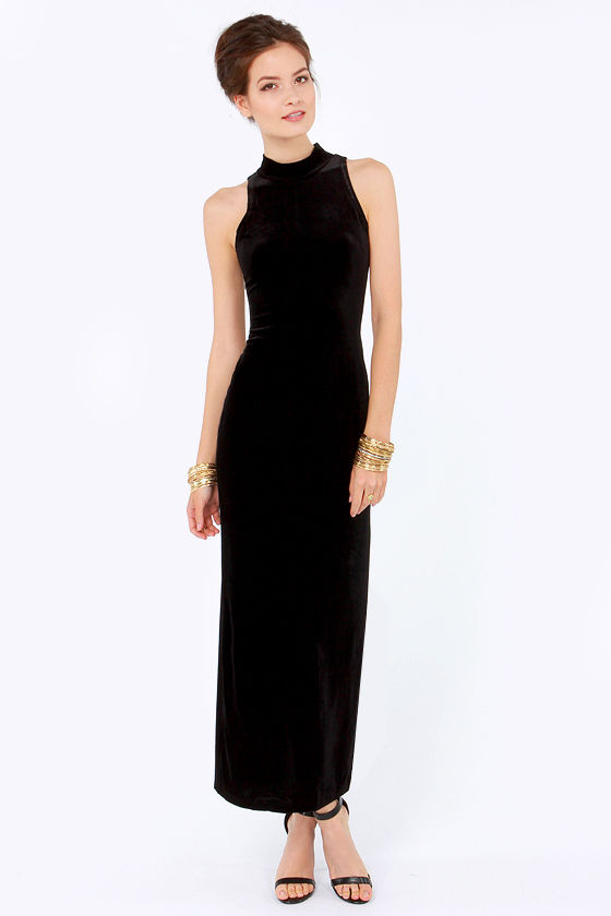 Mink Pink There She Goes Dress - Black Dress - Velvet Dress