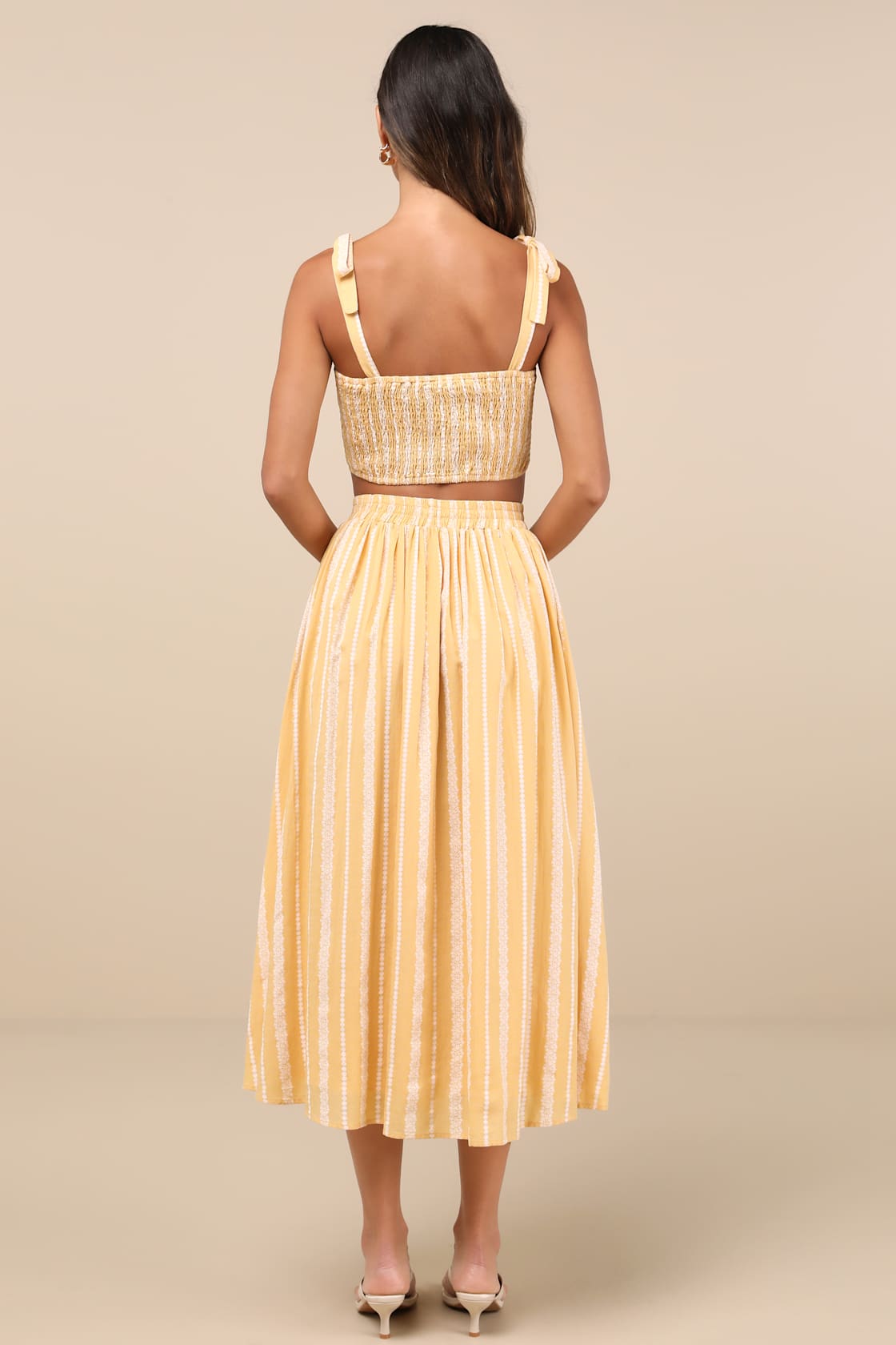 Cheerful Season Yellow Striped Two-Piece Midi Dress With Pockets