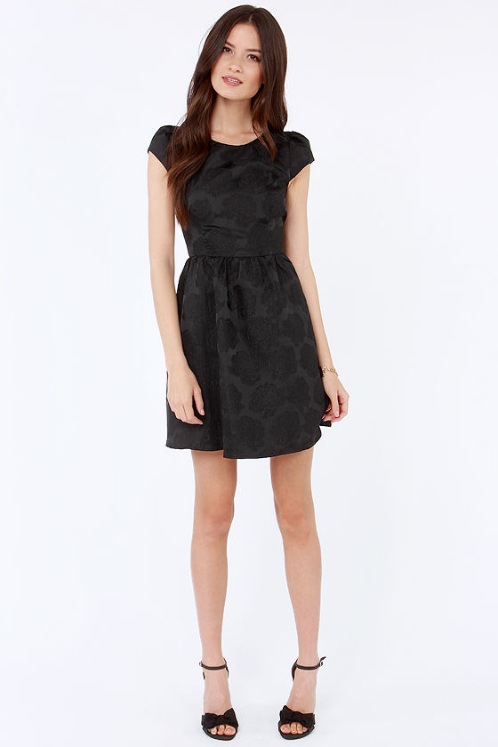 Cute Black Dress - Jacquard Dress - Rose Dress - $82.00