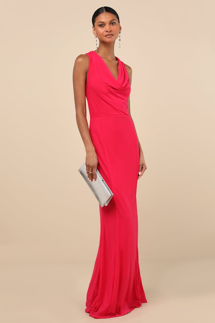 fitted lace wedding dress Gabriella Cowl Maxi Dress - Fuchsia main image 1
