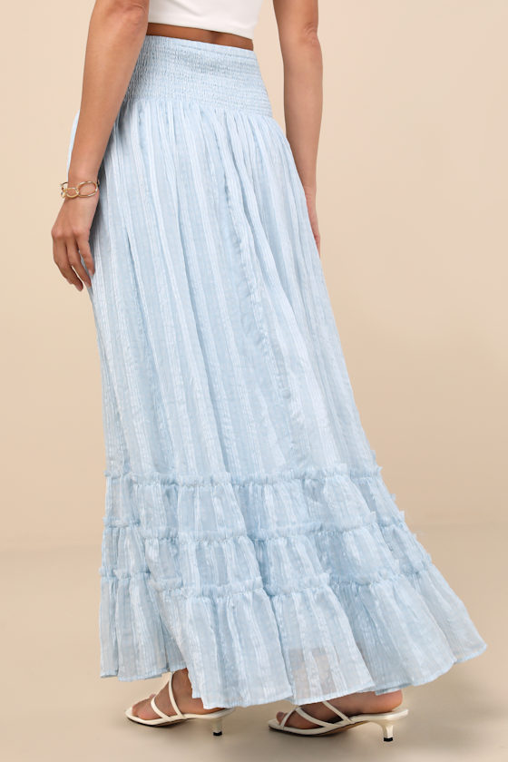 Lulus Sunny Baby Light Blue Smocked Tiered High-waisted Midi Skirt