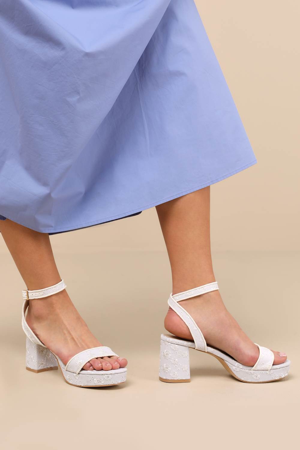 Elodina White Eyelet Platform High Heel Sandals