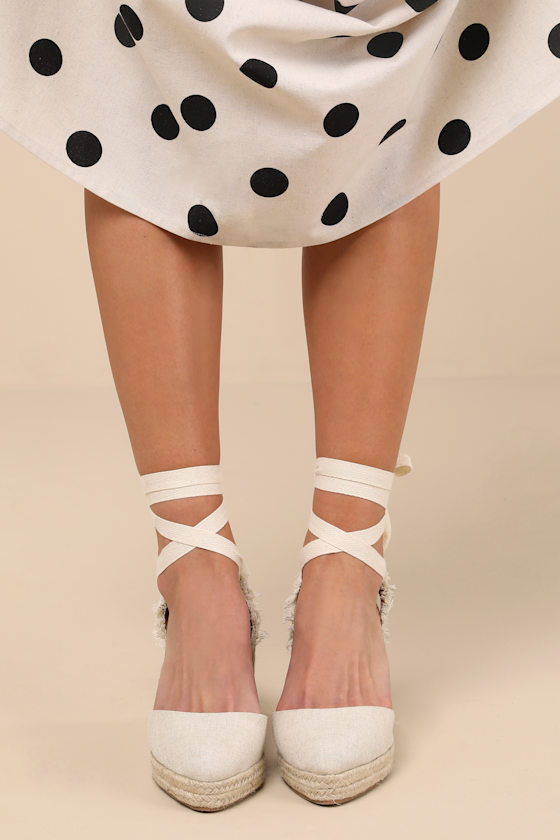Shop Lulus Elsinore Linen Lace-up Espadrilles Wedges