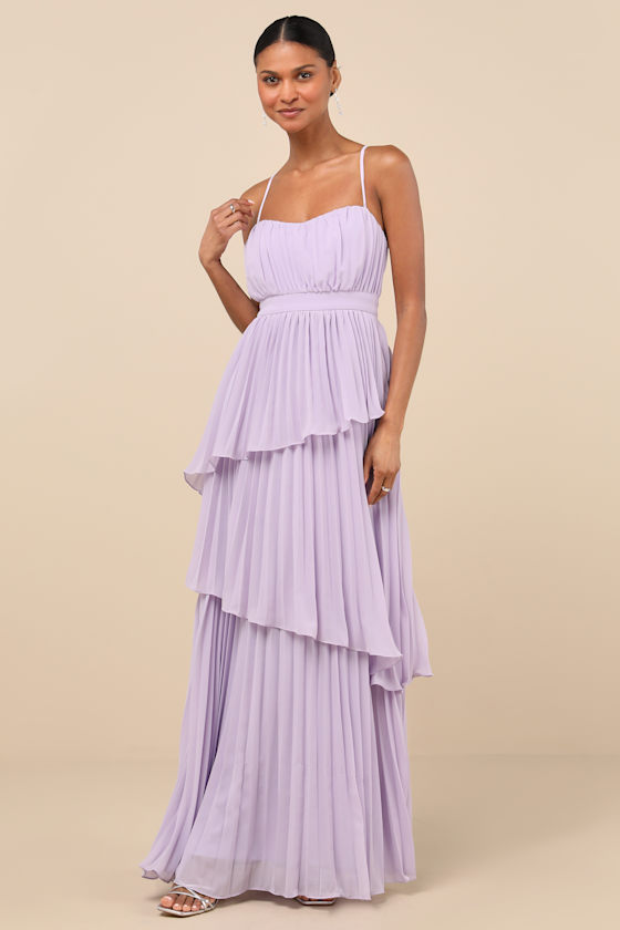 Lavender Maxi Dress - Pleated Dress - Asymmetrical Tiered