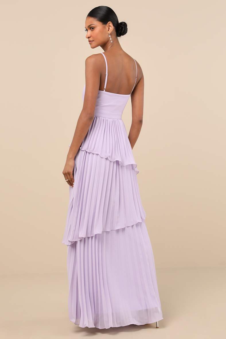 Jehona Lavender Pleated Tiered Maxi Dress