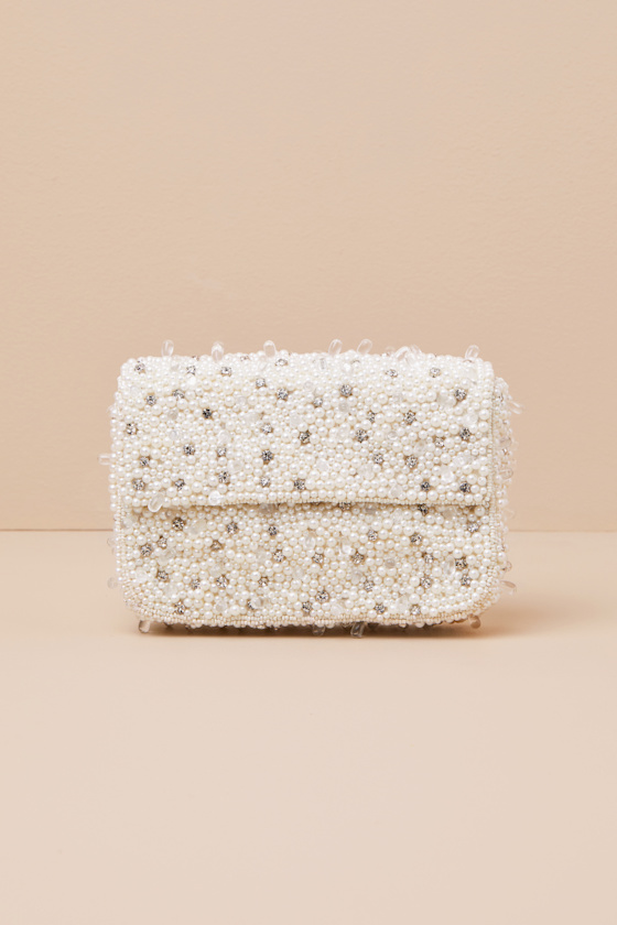 Lidija White Pearl Rhinestone Clutch