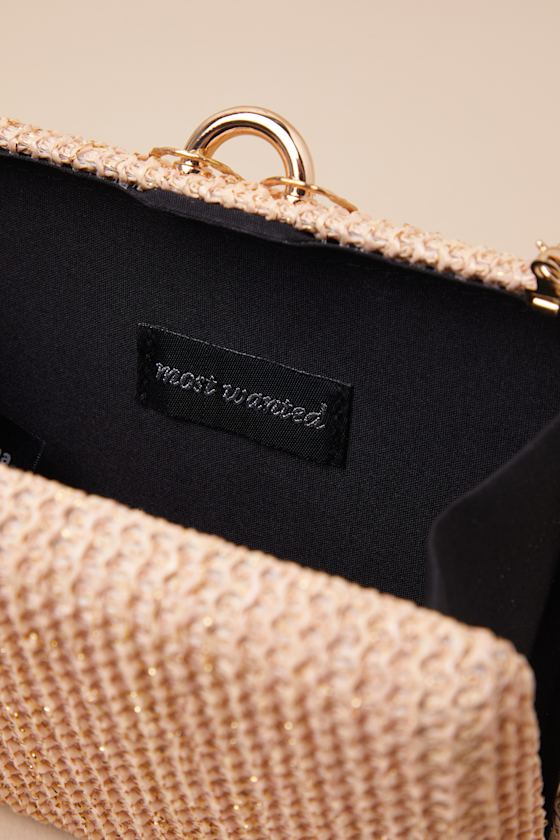 LULUS VITALIA BEIGE RAFFIA SHELL CHARM BOX CLUTCH