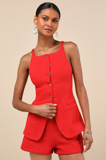 Mariette Red Knit Button-Front Vest Top 1