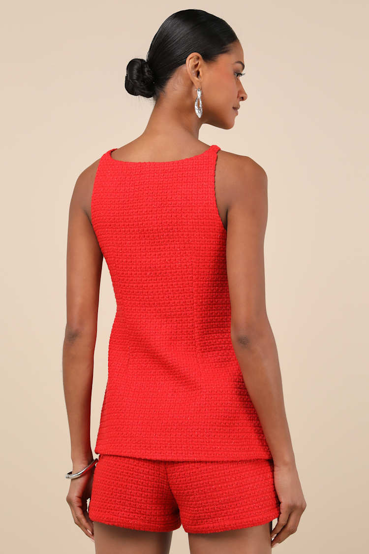 Mariette Red Knit Button-Front Vest Top