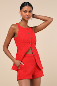 Mariette Red Tailored Knit Shorts 1