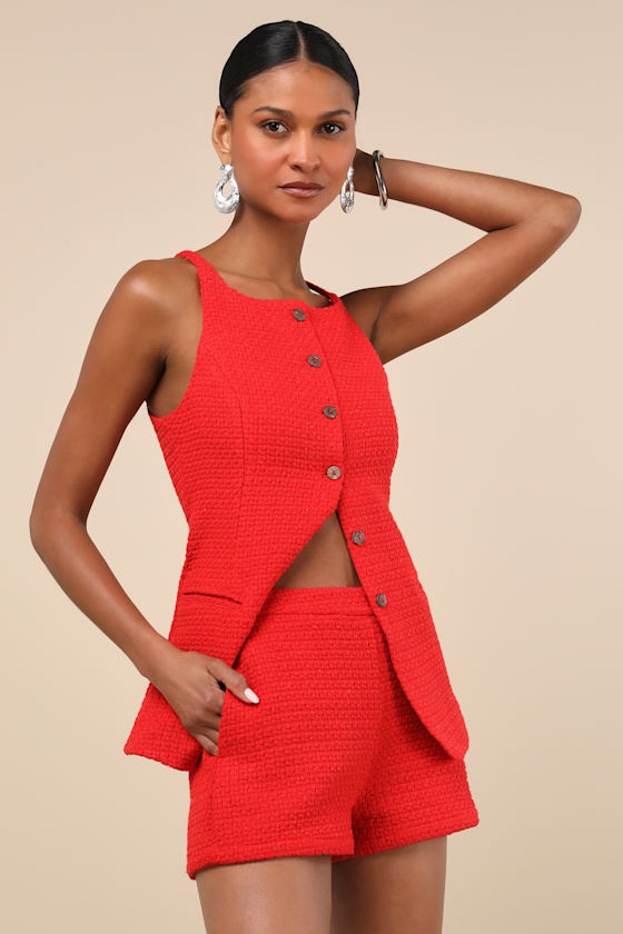 Mariette Red Tailored Knit Shorts 1