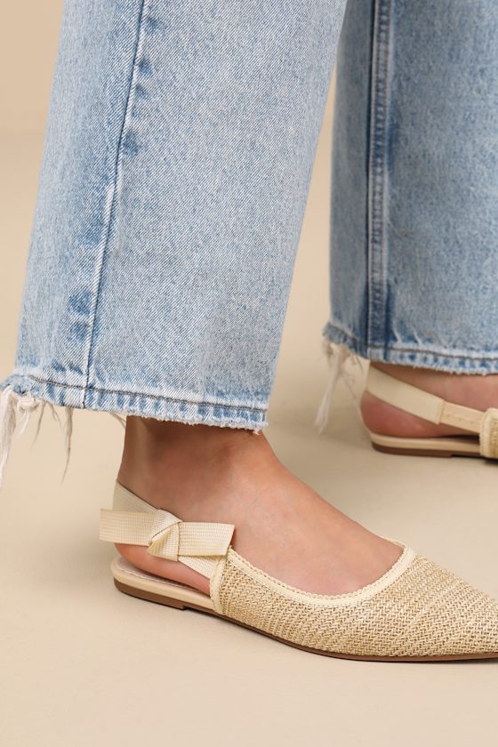 Lulus Galloway Natural Raffia Pointed-toe Slingback Flats