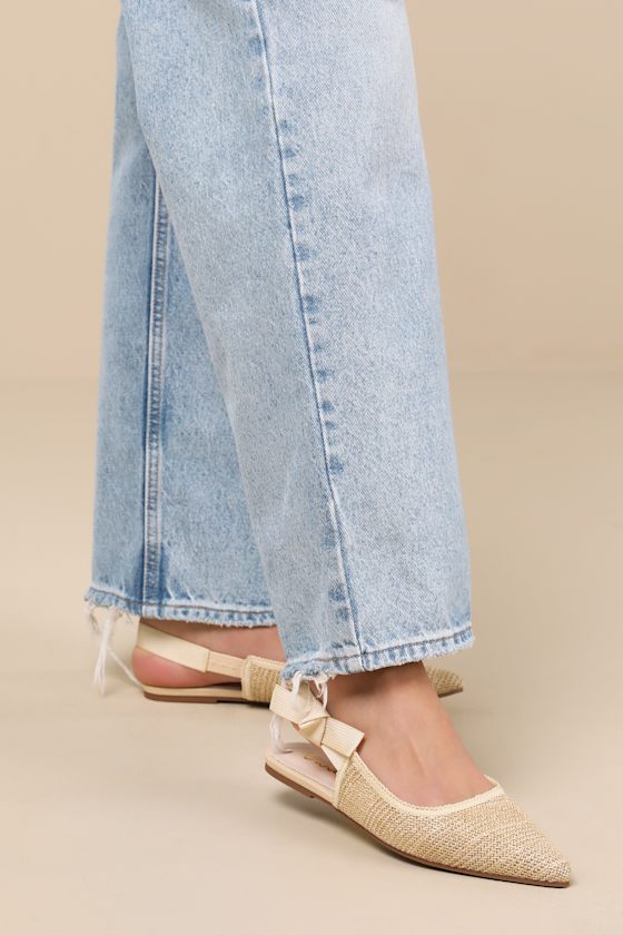 Lulus Galloway Natural Raffia Pointed-toe Slingback Flats
