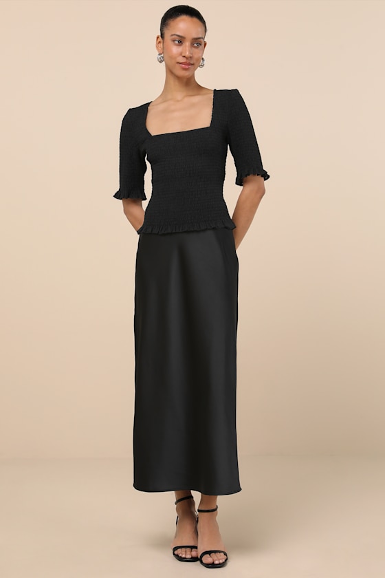 Lulus Enna Black Smocked Short Sleeve Top