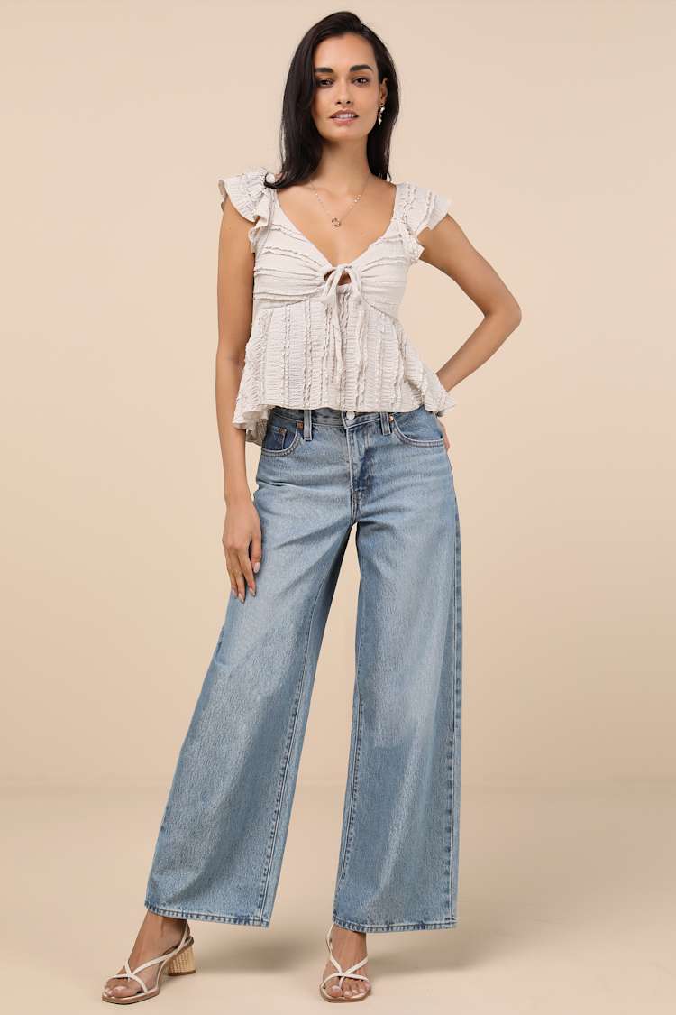 Maley Beige Textured Peplum Top