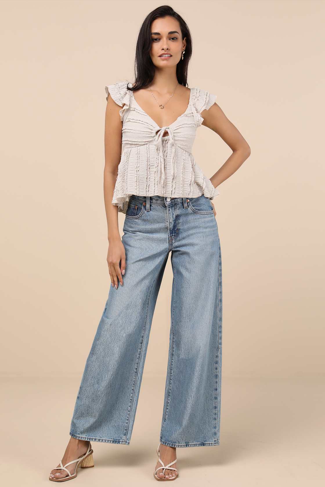 Maley Beige Textured Peplum Top
