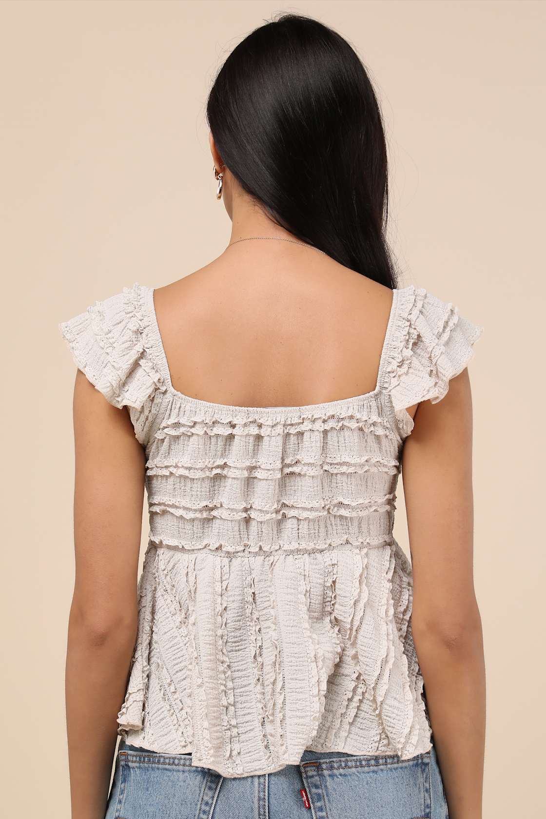 Maley Beige Textured Peplum Top
