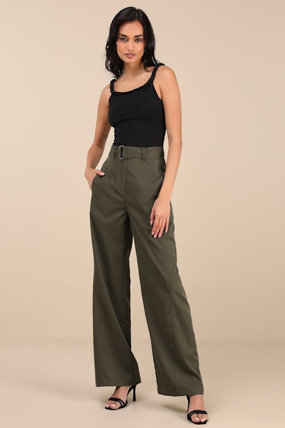 パンツ [3] Kapital Wrap belted wide pants Olive Olive Green Wide-Leg Pants - Belted High-Rise Pants - Pants - Lulus