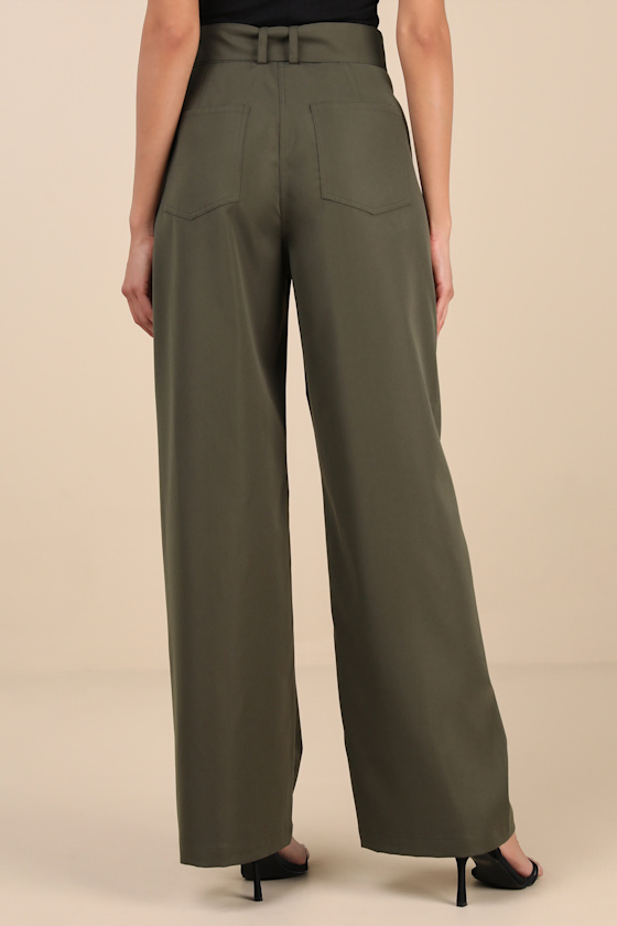 パンツ [3] Kapital Wrap belted wide pants Olive Olive Green Wide-Leg Pants - Belted High-Rise Pants - Pants - Lulus