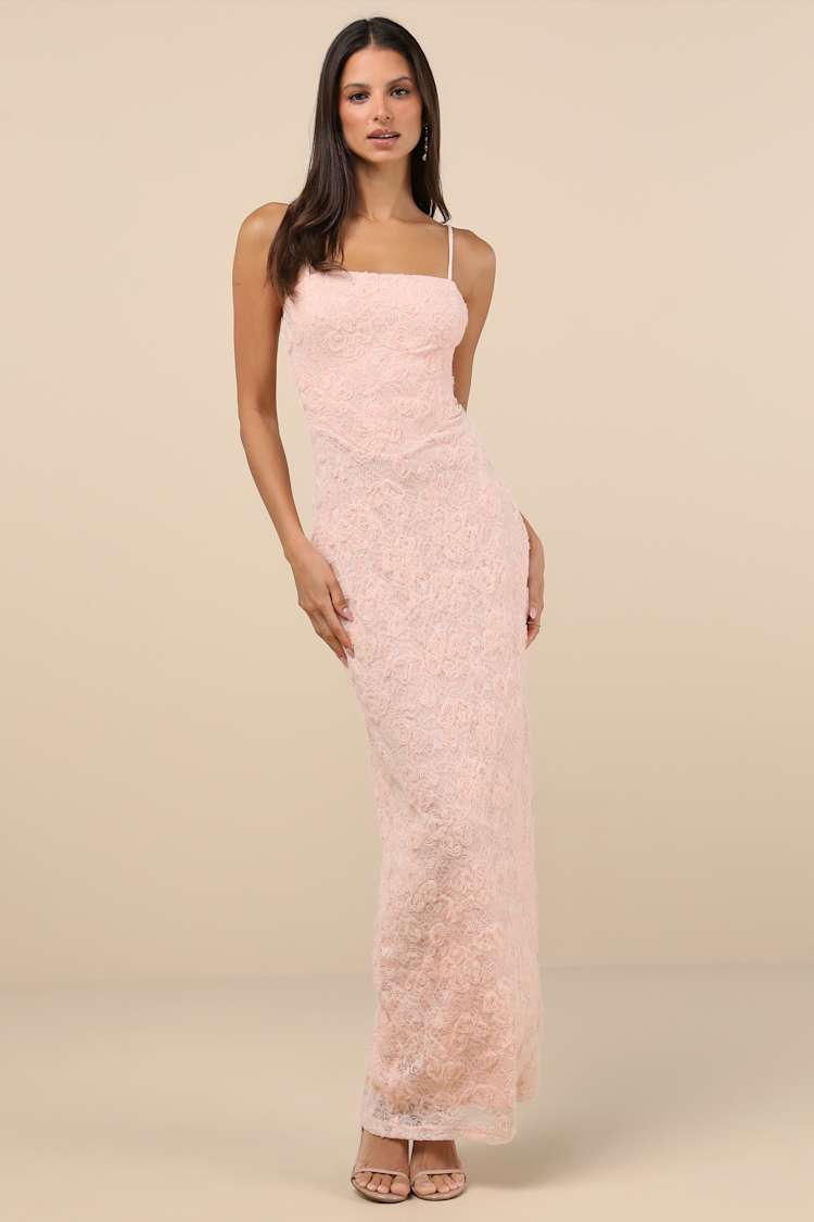 Joni Light Pink 3D Applique Lace Maxi Dress