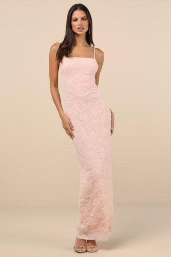 Joni Light Pink 3D Applique Lace Maxi Dress