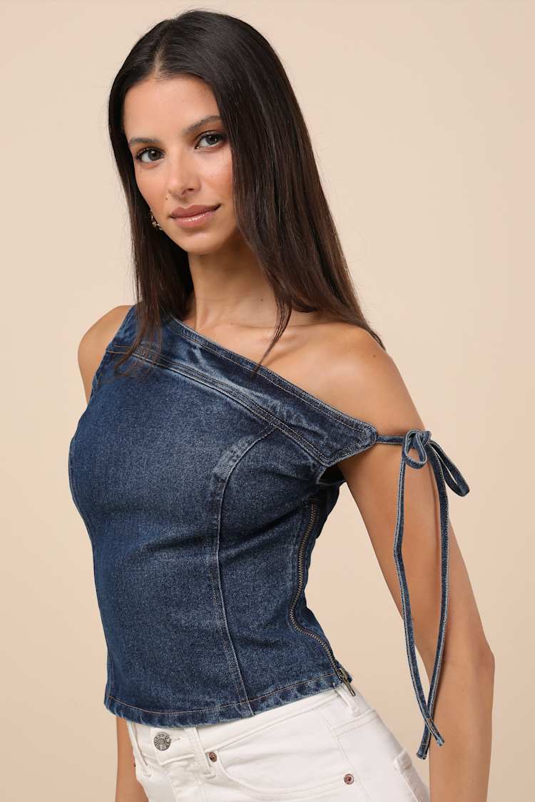Lemi Dark Wash Off-the-Shoulder Top