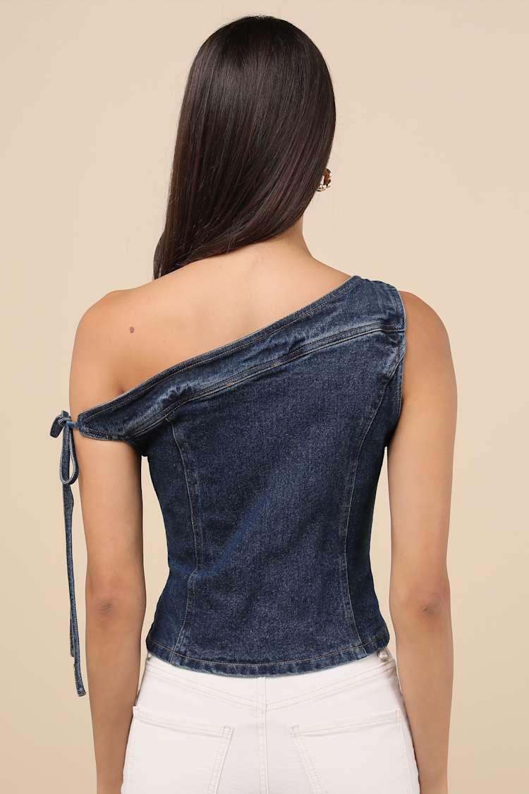 Lemi Dark Wash Off-the-Shoulder Top