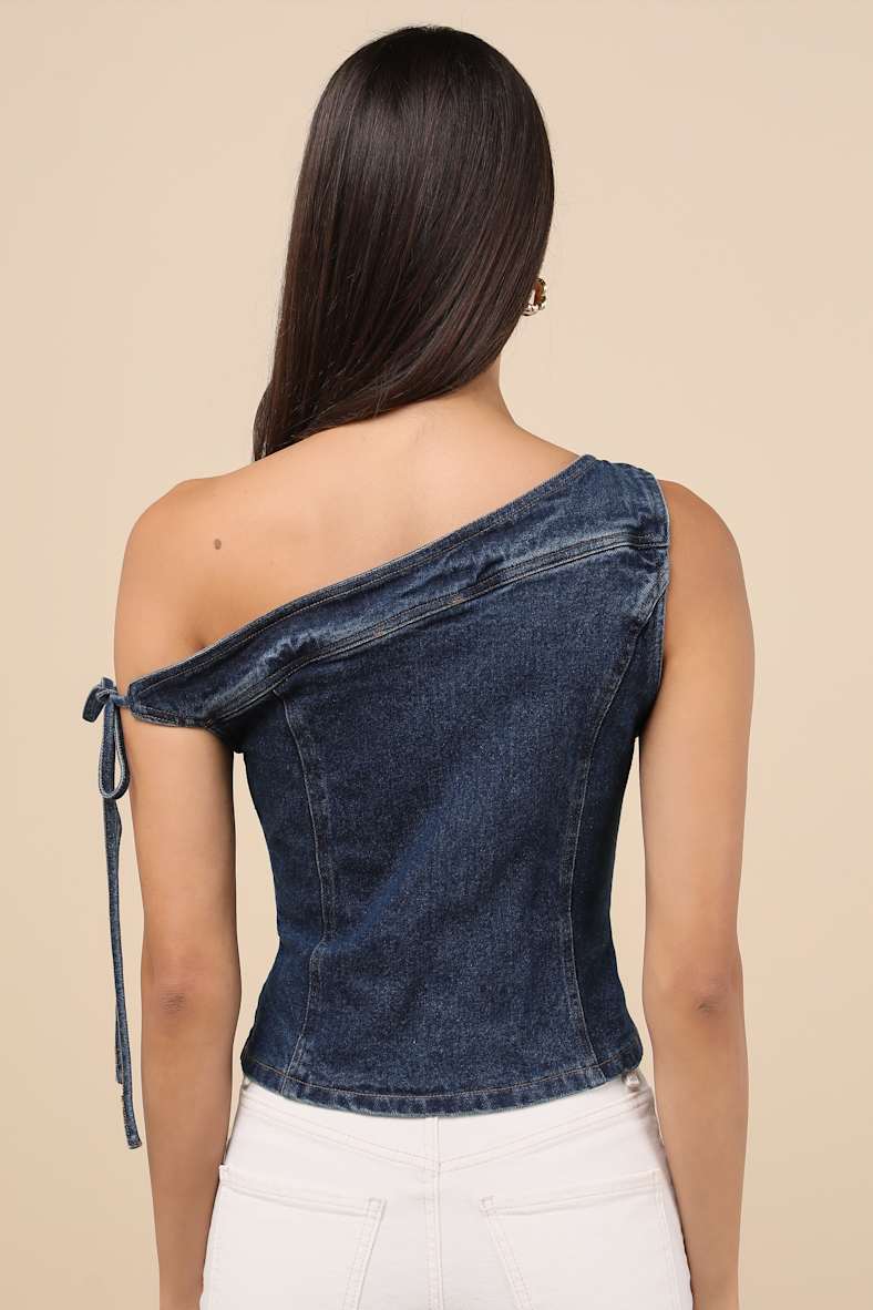 Lemi Dark Wash Off-the-Shoulder Top