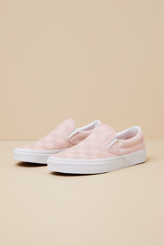 Classic Rose Pink Checkerboard Satin Slip-On Sneakers 1