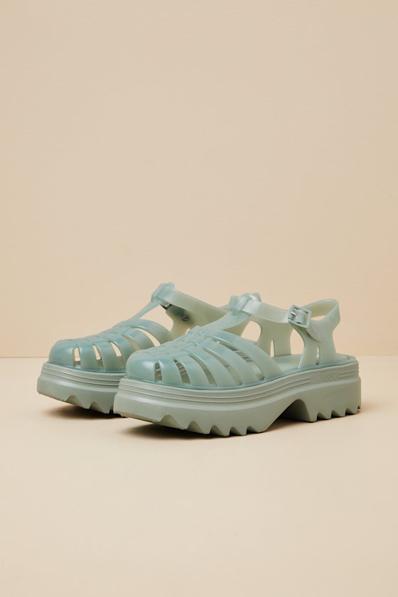 Shop Melissa Possession Platform Ii Green Jelly Strappy Buckle Sandals