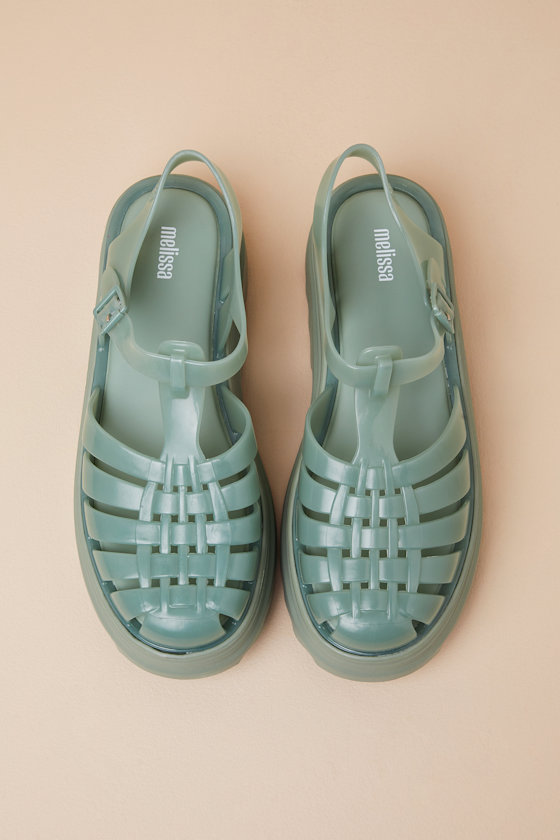 Shop Melissa Possession Platform Ii Green Jelly Strappy Buckle Sandals