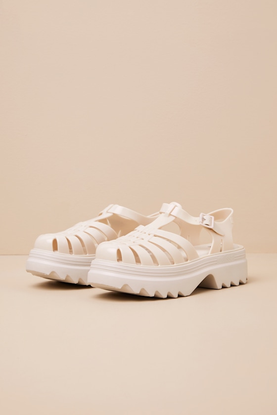 MELISSA POSSESSION PLATFORM II BEIGE JELLY STRAPPY BUCKLE SANDALS