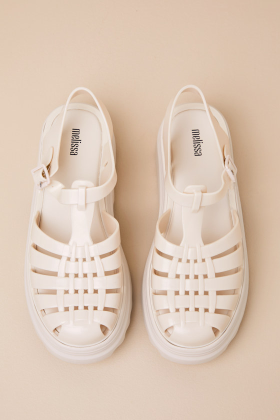 MELISSA POSSESSION PLATFORM II BEIGE JELLY STRAPPY BUCKLE SANDALS