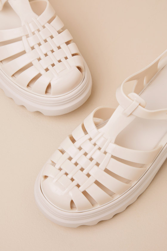 MELISSA POSSESSION PLATFORM II BEIGE JELLY STRAPPY BUCKLE SANDALS