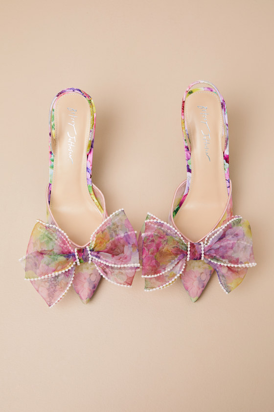BETSEY JOHNSON SB-KELLI LIME MULTI FLORAL BOW POINTED-TOE PUMPS