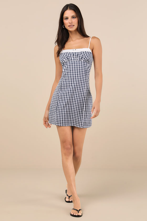 NIA SERRANO NAVY GINGHAM MINI DRESS 