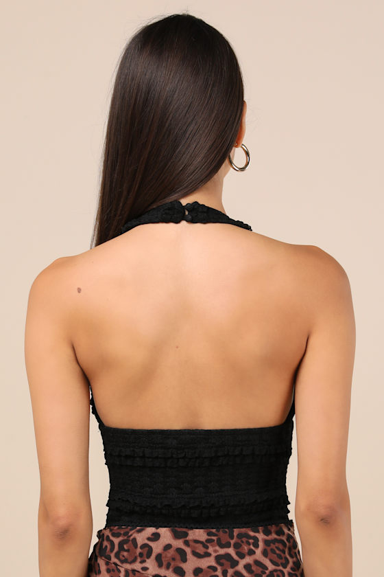 LULUS LORNA BLACK LACE HALTER NECK BODYSUIT