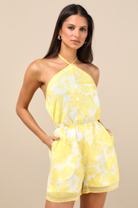 Moya Yellow and White Floral Halter Romper 2