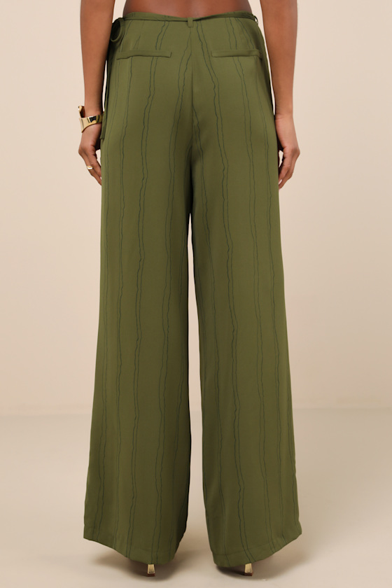 Shop Lulus Kotryna Green Striped O-ring Belted Wide-leg Pants