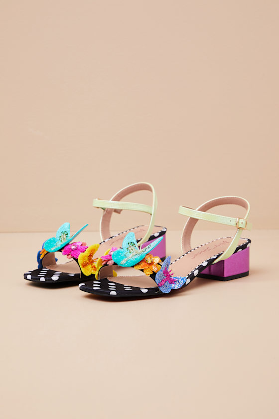 Emerry Black Multi 3D Applique Low Heel Sandals 4
